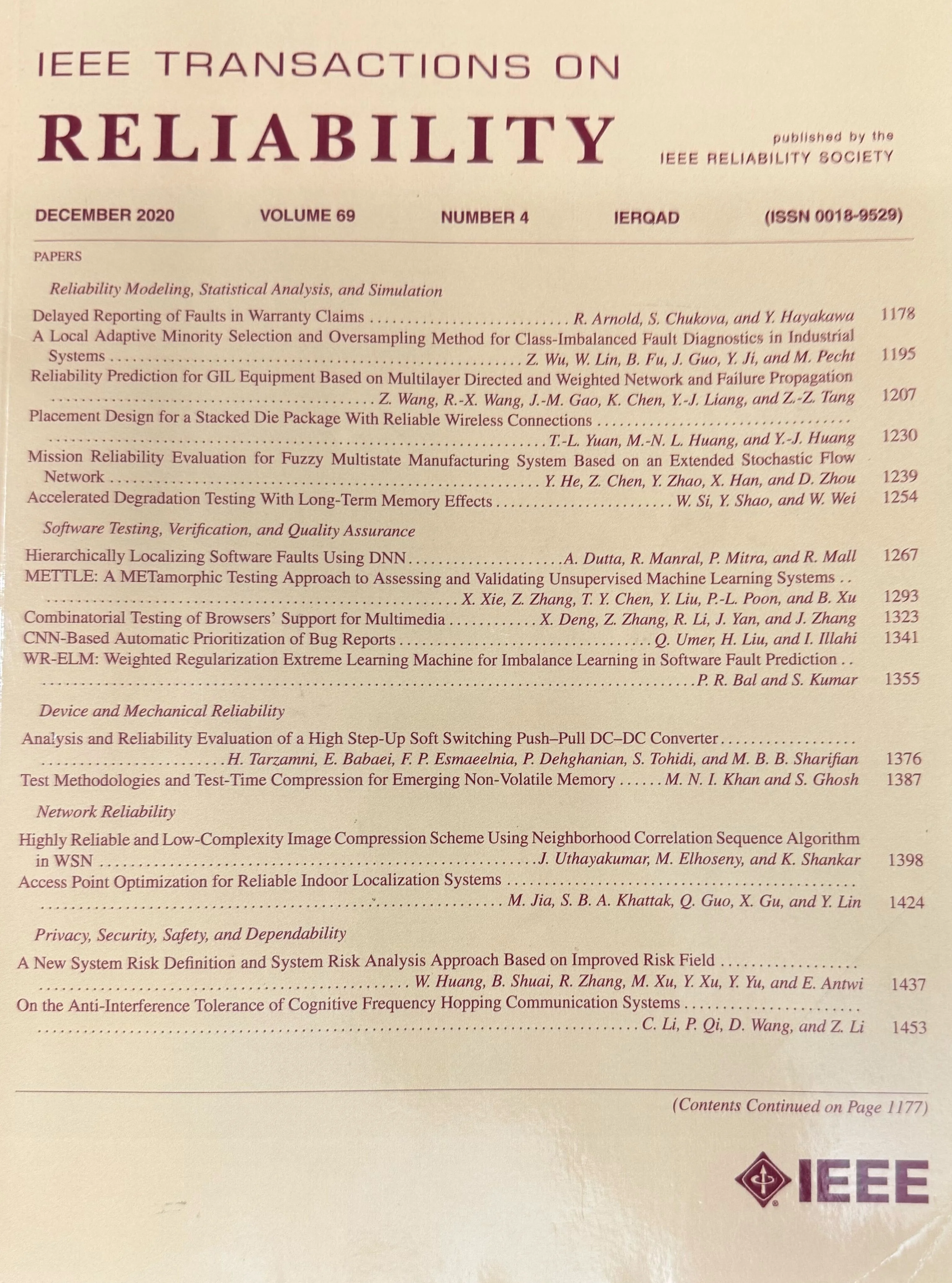 IEEE Transactions on Reliability Cover